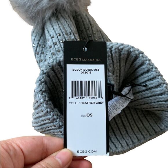 bcbgmaxazria gray beanie hat with jewels